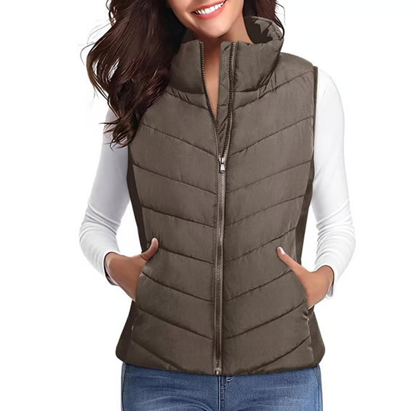 LIMITED TIME SALE🔥WOMENS SLEEVELESS ZIP UP OUTERWEAR STAND COLLAR QUILTED PUFFER VEST