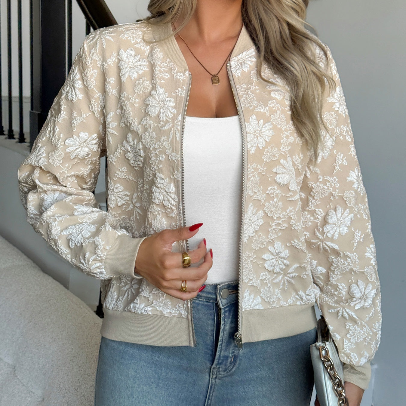 Women's Floral Zipper Jacket