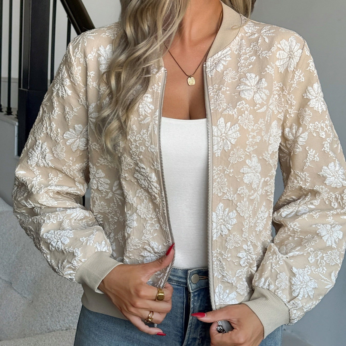 Women's Floral Zipper Jacket