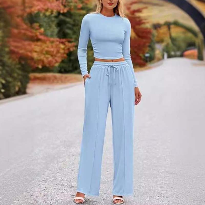 💥Christmas Sale 50% OFF👚Crop Top Straight Leg Pants 2-Piece Lounge Set ✨Cozy holiday style! Perfect for relaxing & festive gatherings🎄