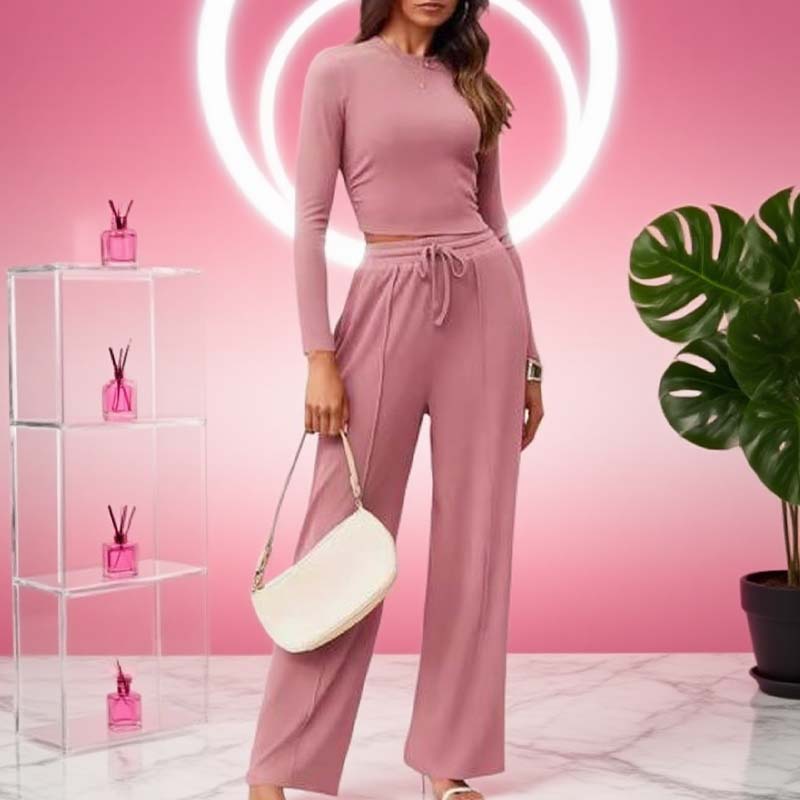 💥Christmas Sale 50% OFF👚Crop Top Straight Leg Pants 2-Piece Lounge Set ✨Cozy holiday style! Perfect for relaxing & festive gatherings🎄