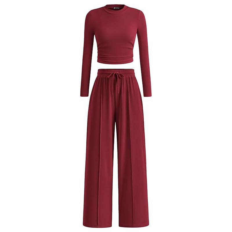💥Christmas Sale 50% OFF👚Crop Top Straight Leg Pants 2-Piece Lounge Set ✨Cozy holiday style! Perfect for relaxing & festive gatherings🎄
