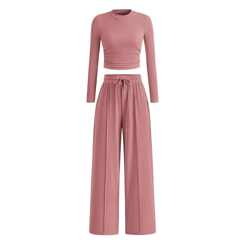💥Christmas Sale 50% OFF👚Crop Top Straight Leg Pants 2-Piece Lounge Set ✨Cozy holiday style! Perfect for relaxing & festive gatherings🎄
