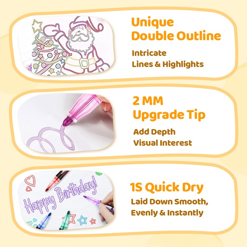 🎅Christmas Special Deals £7.95!!⚡50K+ SOLD!🎁Double Outline Glitter Coloring Pen Set