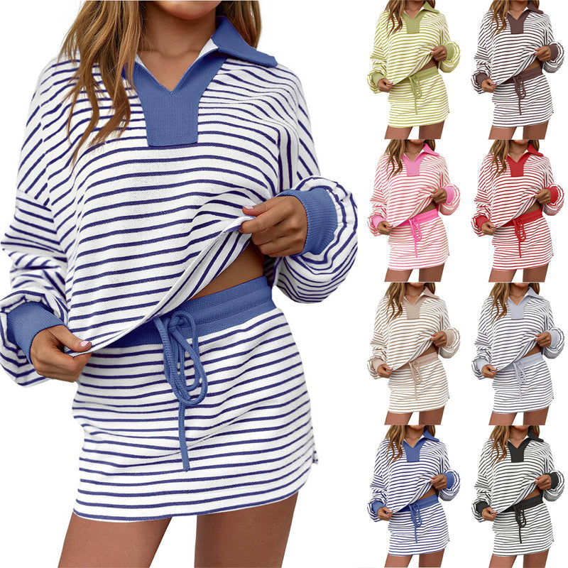 2026 HOT SALE ⚡50K+ SOLD!⚡Women's Striped Two-Piece Mini Skirt Set