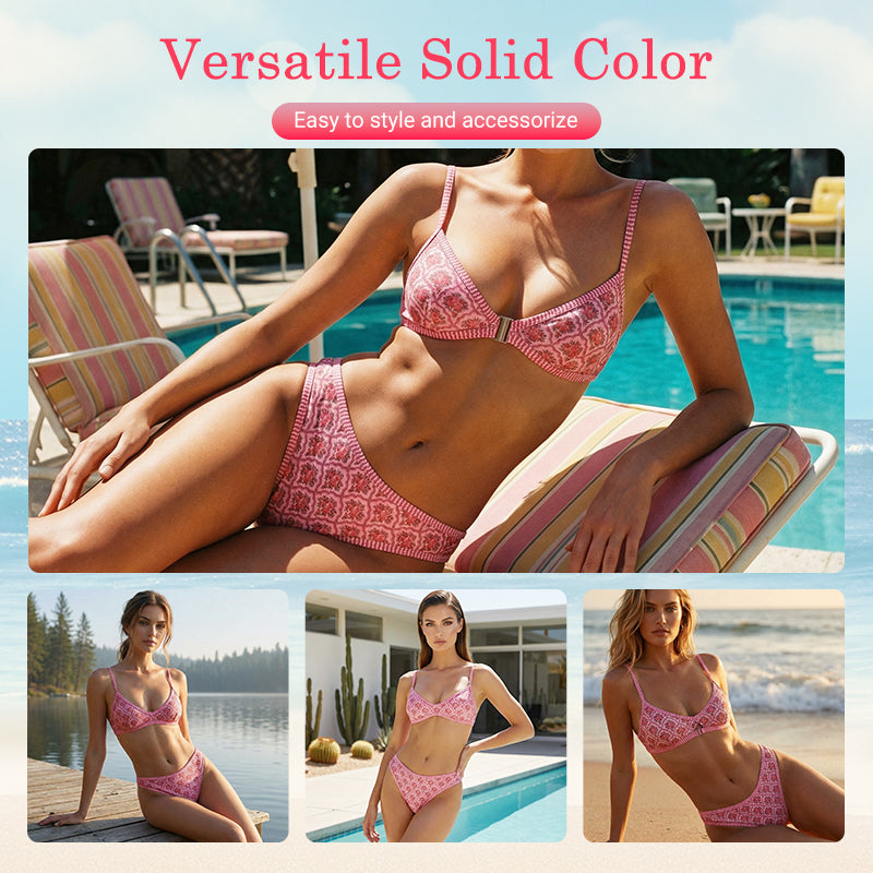 🏖️Vacation Hot Sale 49% OFF💃Boho Tile Print Backless Bikini Swimwear