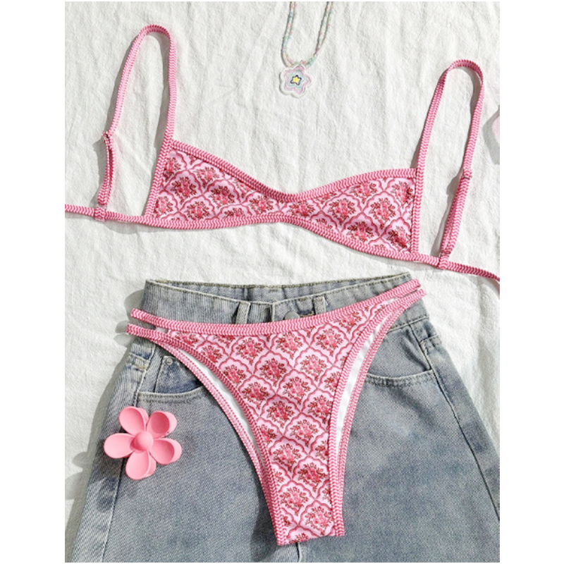 🏖️Vacation Hot Sale 49% OFF💃Boho Tile Print Backless Bikini Swimwear