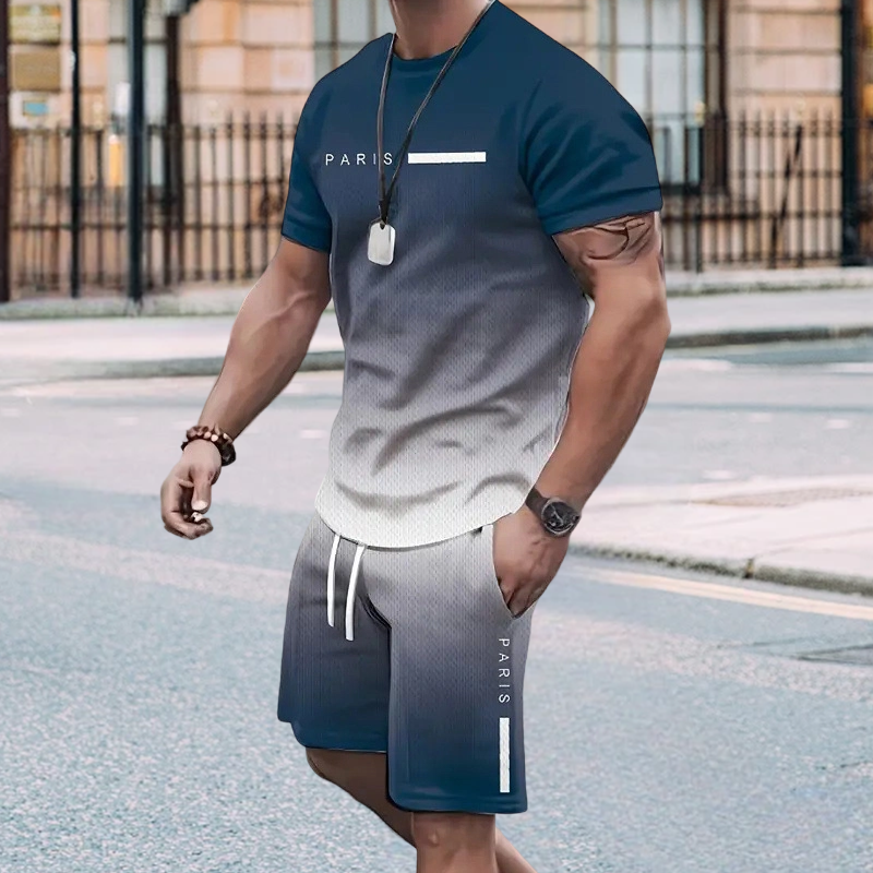 🏖️Summer Cool Deal: ONLY ￡15.99!!😎Men's Gradient Color T-Shirt & Shorts Set