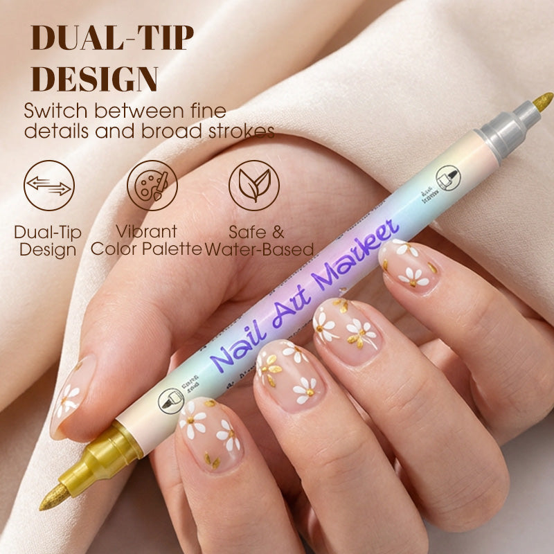 🎨🔥Only £7.99 Last Day Promotion!🎁50K+ SOLD!✨Dual-Tip Nail Art Marker Pen Set Quick‑dry, no UV lamp. Fine & brush tips. 12/24 vibrant colors. Easy DIY at home. No smudges, just art! 💅🖌️