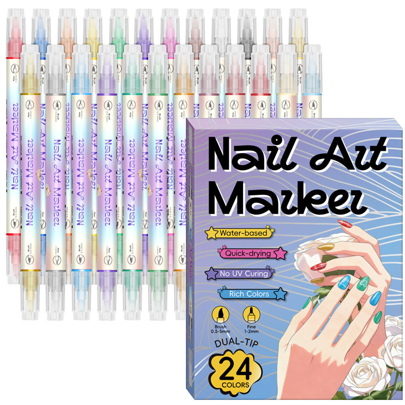 🎨🔥Only £7.99 Last Day Promotion!🎁50K+ SOLD!✨Dual-Tip Nail Art Marker Pen Set Quick‑dry, no UV lamp. Fine & brush tips. 12/24 vibrant colors. Easy DIY at home. No smudges, just art! 💅🖌️