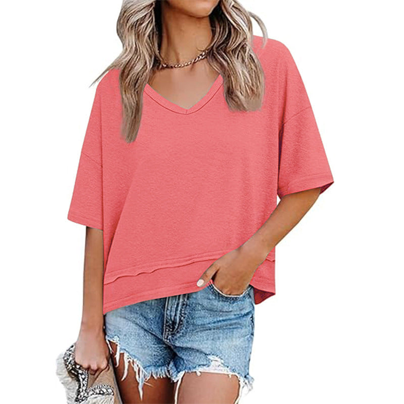 🏖️Summer Cool Deal: ONLY ￡12.99!💃Women's Half Sleeve V-Neck Top with Patchwork Hem