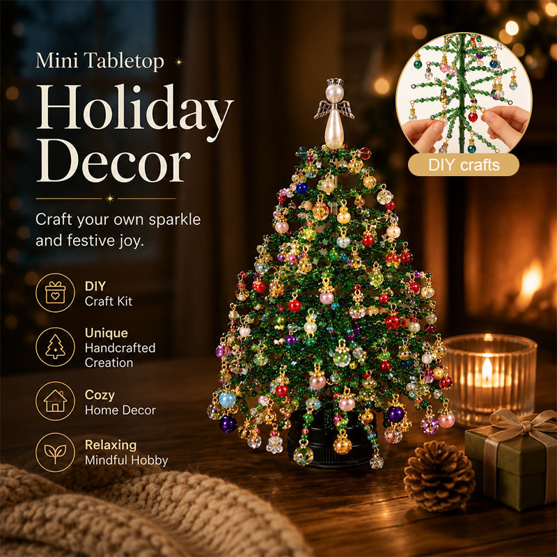 🔥Hot Sale 58% OFF🔥 Elegant Beaded Mini Christmas Tree – Collector's Holiday Decor Set, Tabletop 🎄