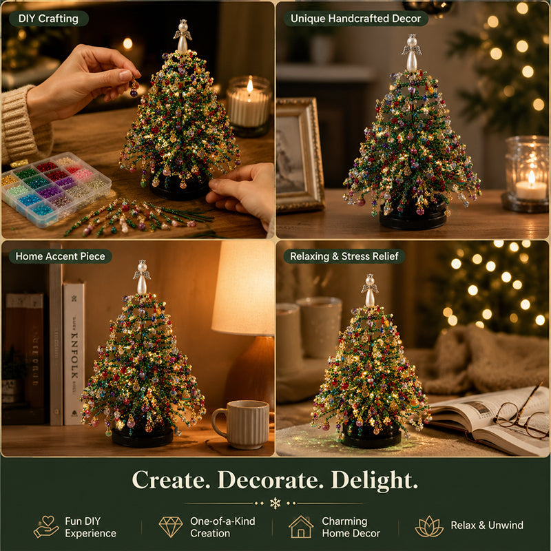 🔥Hot Sale 58% OFF🔥 Elegant Beaded Mini Christmas Tree – Collector's Holiday Decor Set, Tabletop 🎄