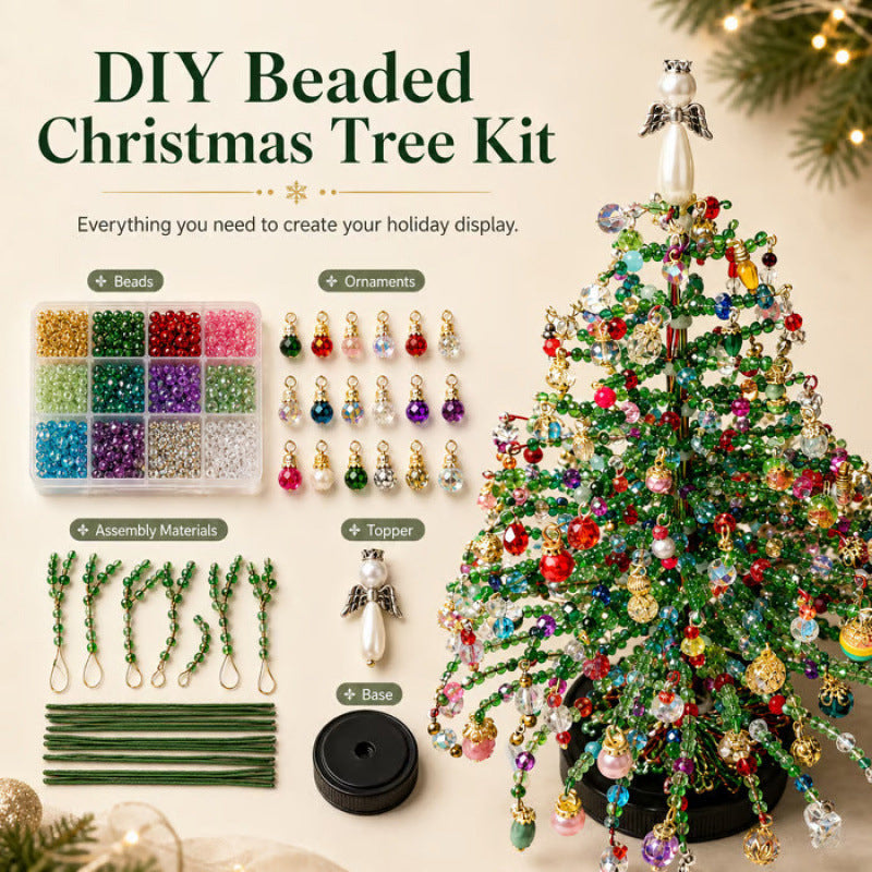 🔥Hot Sale 58% OFF🔥 Elegant Beaded Mini Christmas Tree – Collector's Holiday Decor Set, Tabletop 🎄