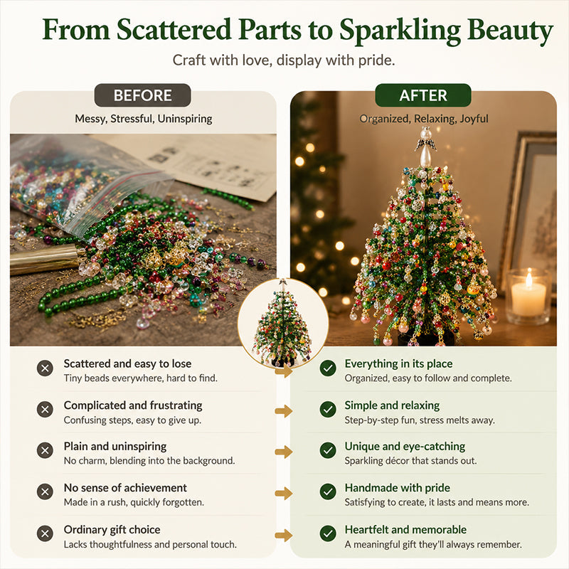 🔥Hot Sale 58% OFF🔥 Elegant Beaded Mini Christmas Tree – Collector's Holiday Decor Set, Tabletop 🎄