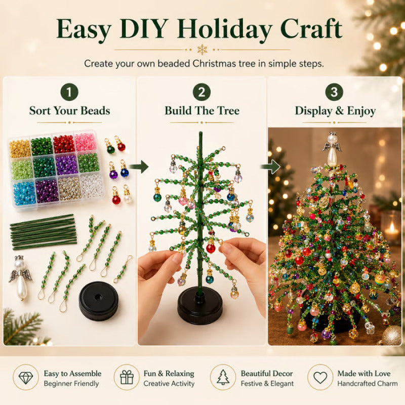 🔥Hot Sale 58% OFF🔥 Elegant Beaded Mini Christmas Tree – Collector's Holiday Decor Set, Tabletop 🎄