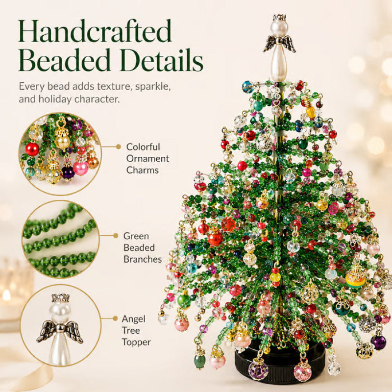 🔥Hot Sale 58% OFF🔥 Elegant Beaded Mini Christmas Tree – Collector's Holiday Decor Set, Tabletop 🎄