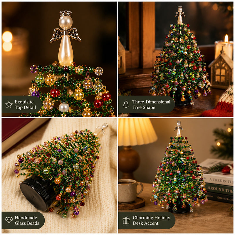 🔥Hot Sale 58% OFF🔥 Elegant Beaded Mini Christmas Tree – Collector's Holiday Decor Set, Tabletop 🎄