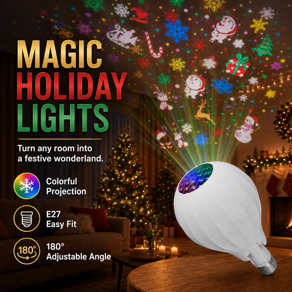 ⏰Christmas Limited Sale 50% OFF!!🎄50K+ SOLD! 🎁💥Rotating Christmas Projector Bulb | 16 Patterns