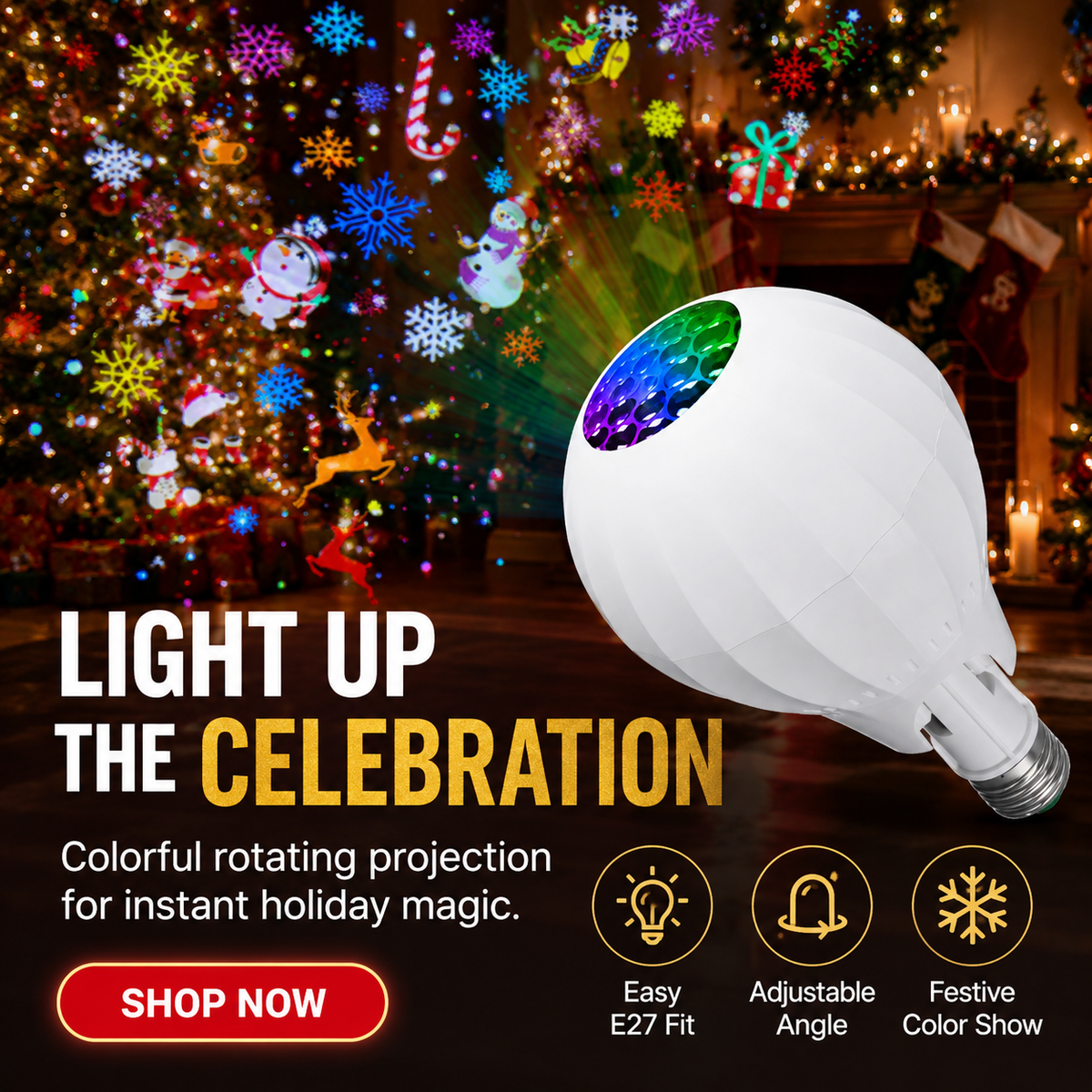⏰Christmas Limited Sale 50% OFF!!🎄50K+ SOLD! 🎁💥Rotating Christmas Projector Bulb | 16 Patterns