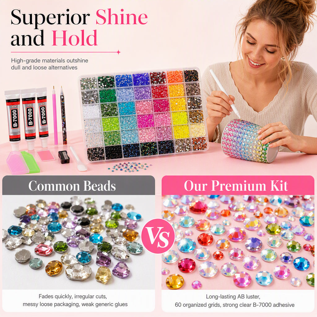 AB Color Jelly Flatback Resin Rhinestones Kit with Storage Organizer Box Glue and Tools for DIY Nail Art Clothes and Phone Case Decoration