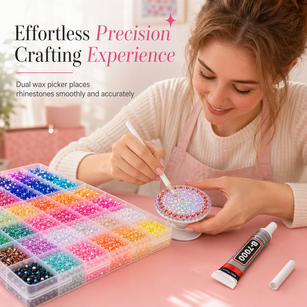 AB Color Jelly Flatback Resin Rhinestones Kit with Storage Organizer Box Glue and Tools for DIY Nail Art Clothes and Phone Case Decoration