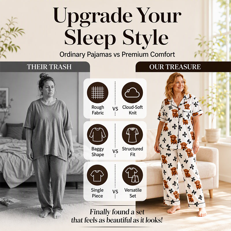 ⏳LAST DAY SALE 70% OFF!!🐮Cute Highland Cow Print, 3-Piece Fun Pajama Set – Cozy Lounge & Sleepwear ✨