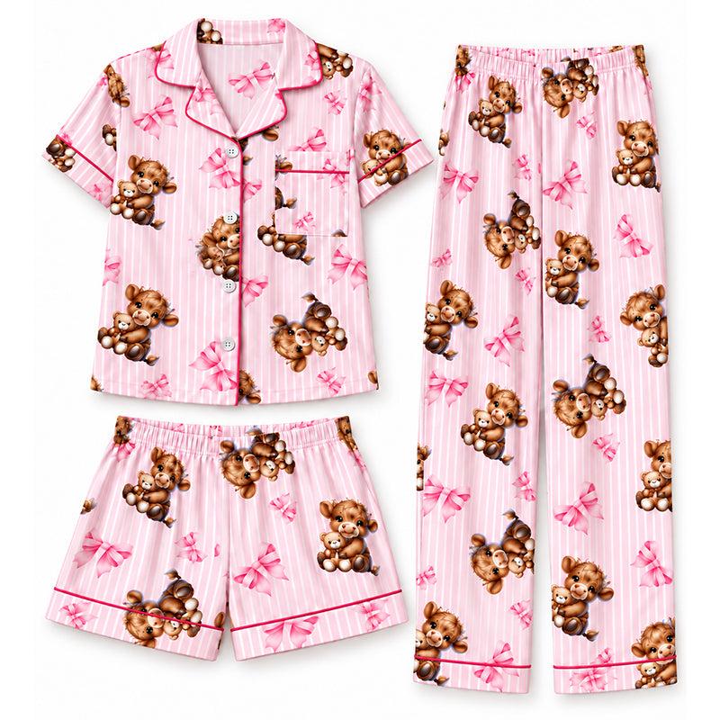 ⏳LAST DAY SALE 70% OFF!!🐮Cute Highland Cow Print, 3-Piece Fun Pajama Set – Cozy Lounge & Sleepwear ✨