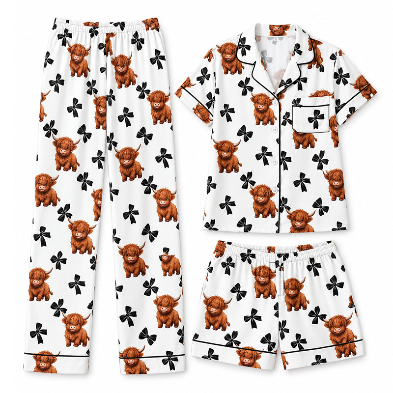 ⏳LAST DAY SALE 70% OFF!!🐮Cute Highland Cow Print, 3-Piece Fun Pajama Set – Cozy Lounge & Sleepwear ✨