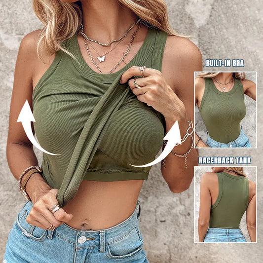 🔥 Promotion - 49% off✨ Women's ribbed knit tank top with shelf bra